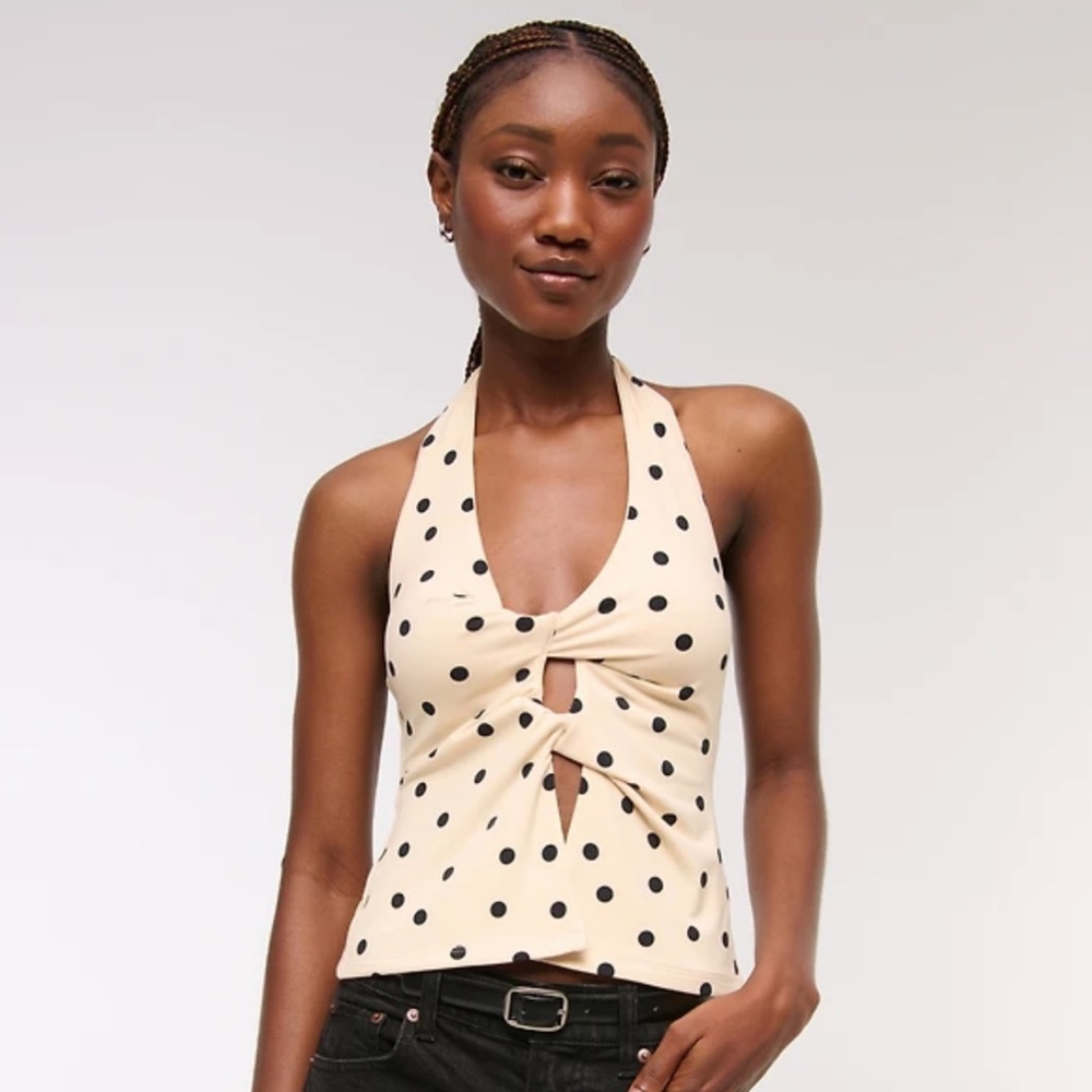 Abercrombie & Fitch Cream and Black Polka Dot
